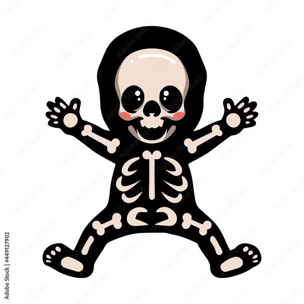 Cute halloween skeleton cartoon posing