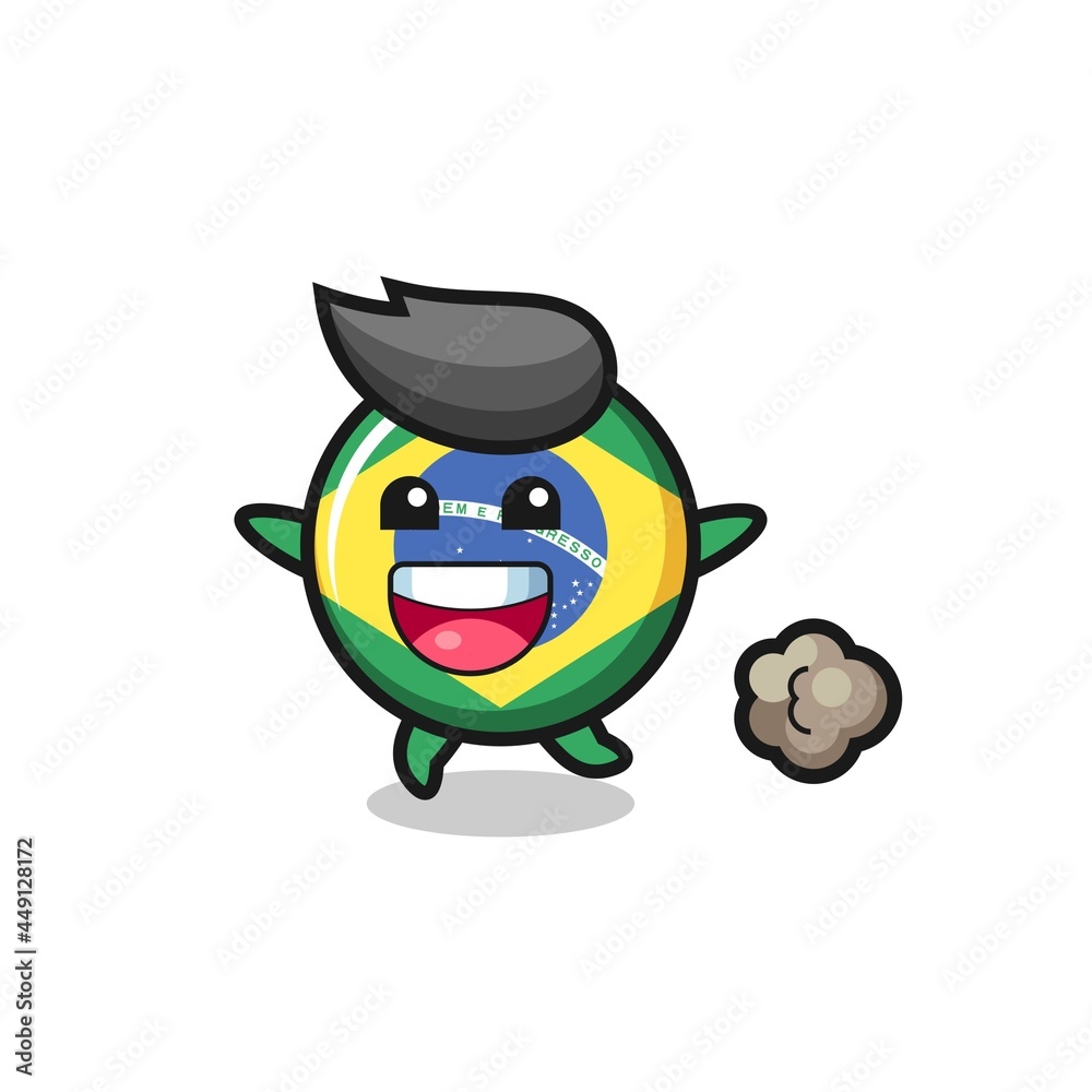 the happy brazil flag badge cartoon with running pose