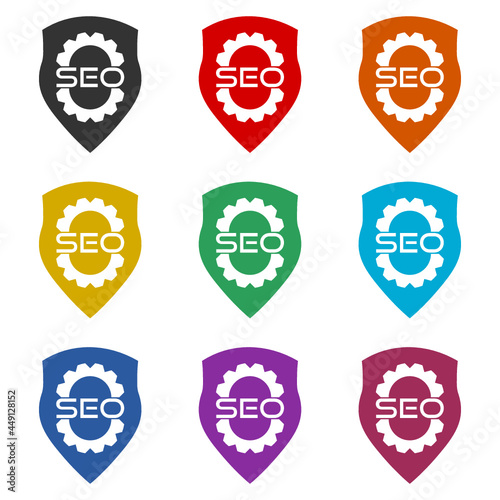SEO tag with gear wheel color icon set