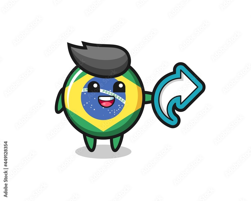 cute brazil flag badge hold social media share symbol cute brazil flag badge hold social media share symbol