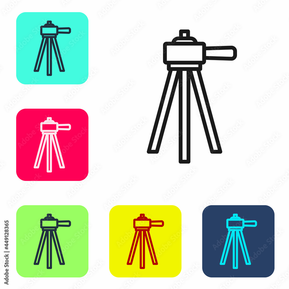 Black line Tripod icon isolated on white background. Set icons in color square buttons. Vector Black line Tripod icon isolated on white background. Set icons in color square buttons. Vector