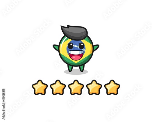the illustration of customer best rating, brazil flag badge cute character with 5 stars © heriyusuf