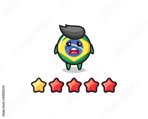 the illustration of customer bad rating, brazil flag badge cute character with 1 star © heriyusuf