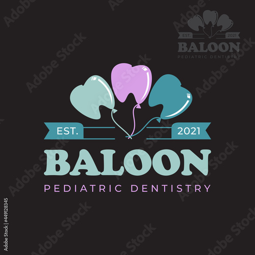 baloon pediatric dentistry logo, modern vintage fun creative tooth as balloon vector