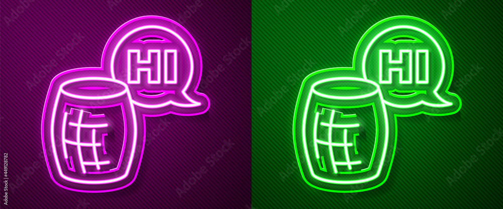 Glowing neon line Voice assistant icon isolated on purple and green background. Voice control user interface smart speaker. Vector Glowing neon line Voice assistant icon isolated on purple and green background. Voice control user interface smart speaker. Vector