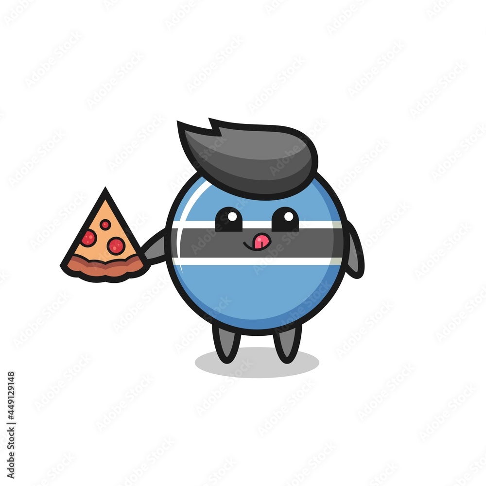 cute botswana flag badge cartoon eating pizza