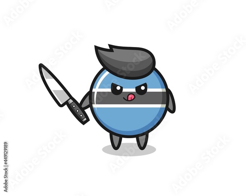 cute botswana flag badge mascot as a psychopath holding a knife