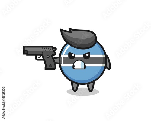 the cute botswana flag badge character shoot with a gun