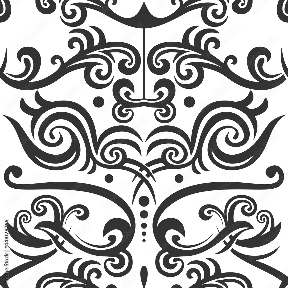 Tribal ethnic seamless pattern. Vintage style isolated on white background. Can be used as tattoo or seamless ornament. Ethnic bohemian hand drawn design. Vector illustration