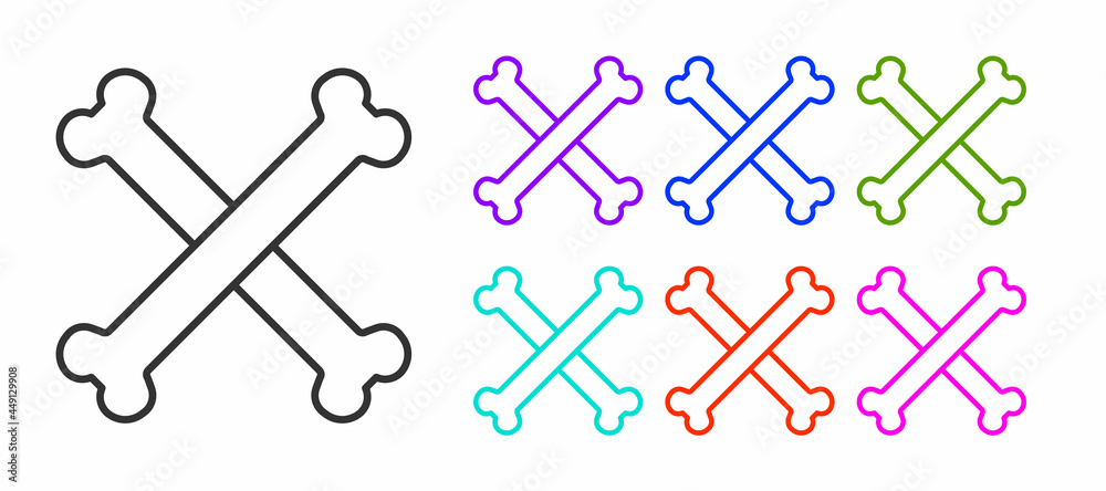 Black line Crossed bones icon isolated on white background. Pets food symbol. Happy Halloween party. Set icons colorful. Vector Black line Crossed bones icon isolated on white background. Pets food symbol. Happy Halloween party. Set icons colorful. Vector