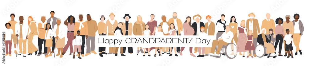 Happy Grandparents Day card. Multicultural group of families. Flat vector illustration. Happy Grandparents Day card. Multicultural group of families. Flat vector illustration.