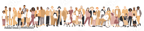 Multicultural group of families. Flat vector illustration.