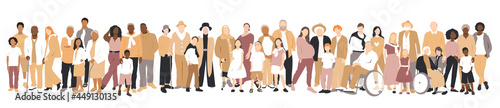 Multicultural group of families. Flat vector illustration.