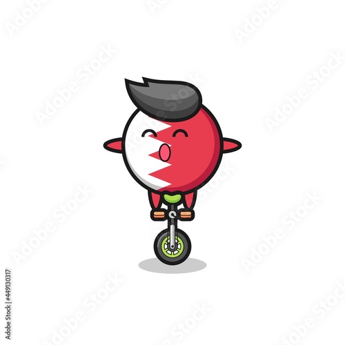 The cute bahrain flag badge character is riding a circus bike