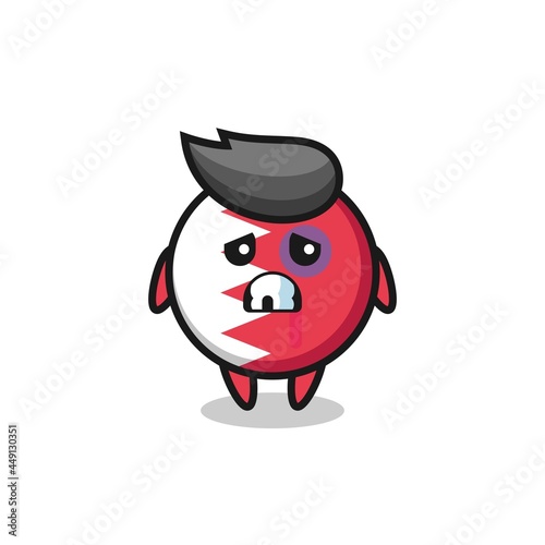 injured bahrain flag badge character with a bruised face