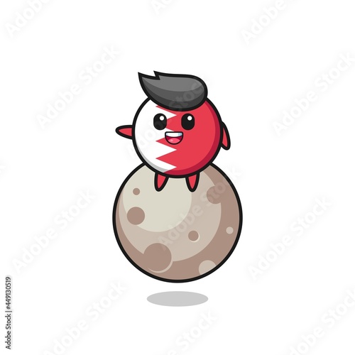 illustration of bahrain flag badge cartoon sitting on the moon