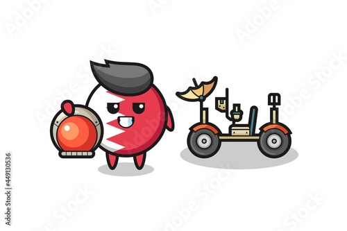the cute bahrain flag badge as astronaut with a lunar rover