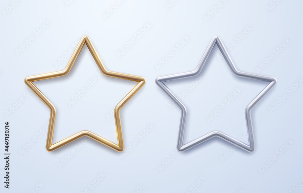 Golden and silver star frames isolated on white background. Vector 3d illustration. Golden and silver star frames isolated on white background. Vector 3d illustration.
