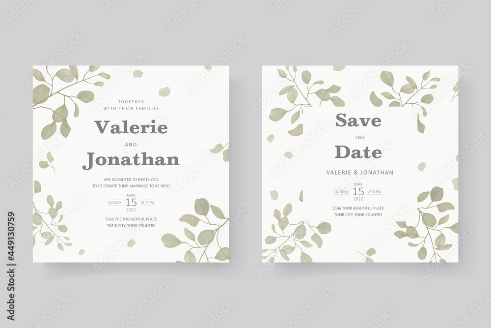 Elegant wedding card design with leaf ornament
