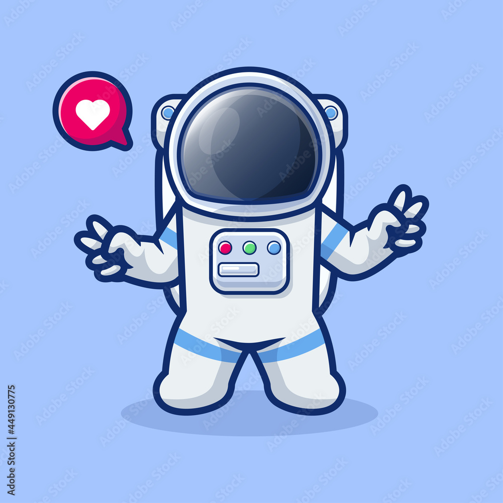 Cute astronaut with two hand peace cartoon. Space technology icon concept isolated. Flat cartoon style Free Vector