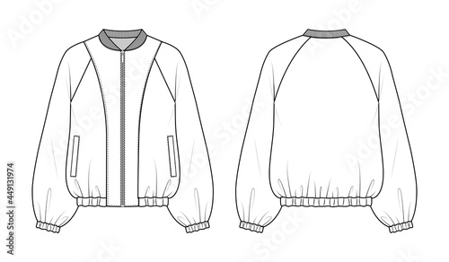 Obraz na płótnie Fashion technical drawing of bomber jacket. Fashion flat sketch