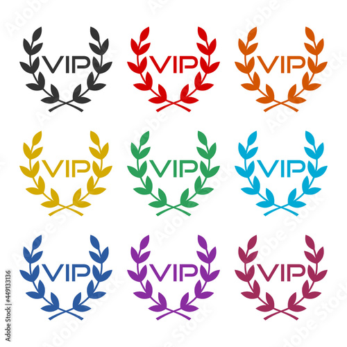 Vip laurel wreath glyph color icon set
