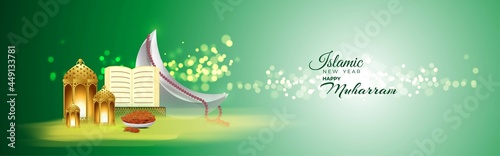 vector illustration for festive concept background of Islamic new year, new Hijari year- happy muharram