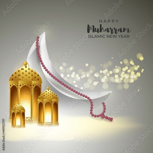 vector illustration for festive concept background of Islamic new year, new Hijari year- happy muharram