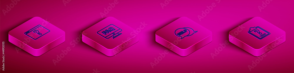 Set Isometric line Browser with question mark, Computer monitor and FAQ, Speech bubble text Help and Clipboard marks icon. Vector Set Isometric line Browser with question mark, Computer monitor and FAQ, Speech bubble text Help and Clipboard marks icon. Vector