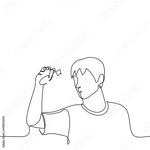 man throws dart at target outside illustration - one line drawing. concept of сor goal setting metaphor