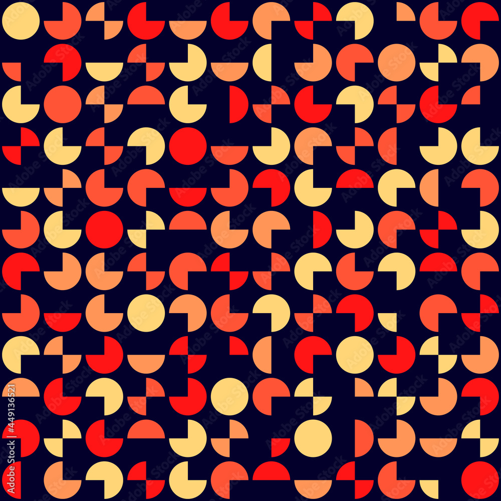 red and yellow segments of circles. vector seamless pattern. abstract ...