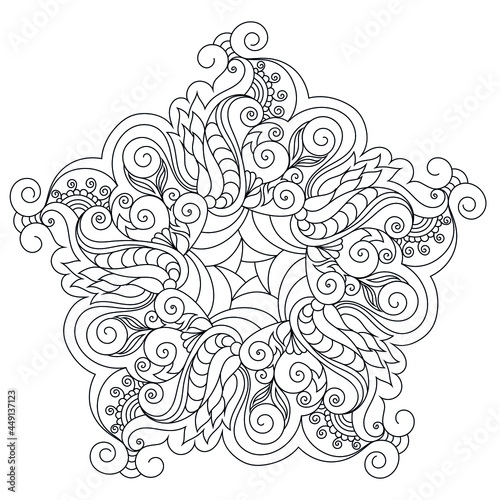 Zentangle mandala coloring book page. Zendoodle line art black and white outline illustration. 