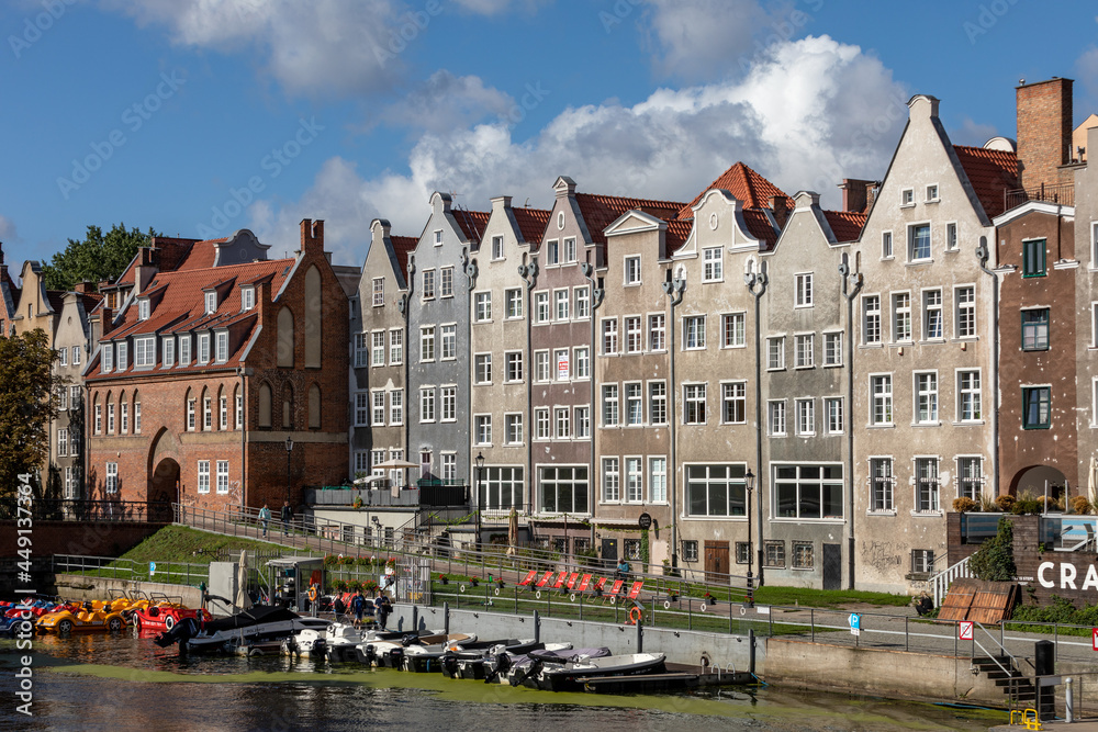  Gdansk, Old Town - historic tenement houses with gables along Motlawa riverbank, Poland