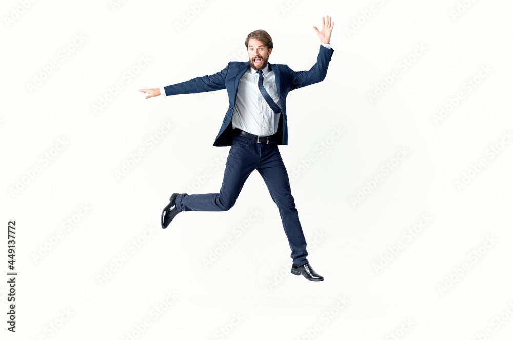 man in a jacket and tie emotions successful light background