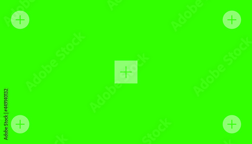 Green colored chroma key background screen flat style design vector illustration. Chroma key VFX screen with tracking marks on it abstract background concept for video footage. photo