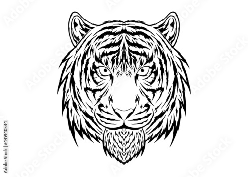Tiger head vector illustration. Isolated on white background. For print, poster, sticker, logo, tattoo, emblem, and others.