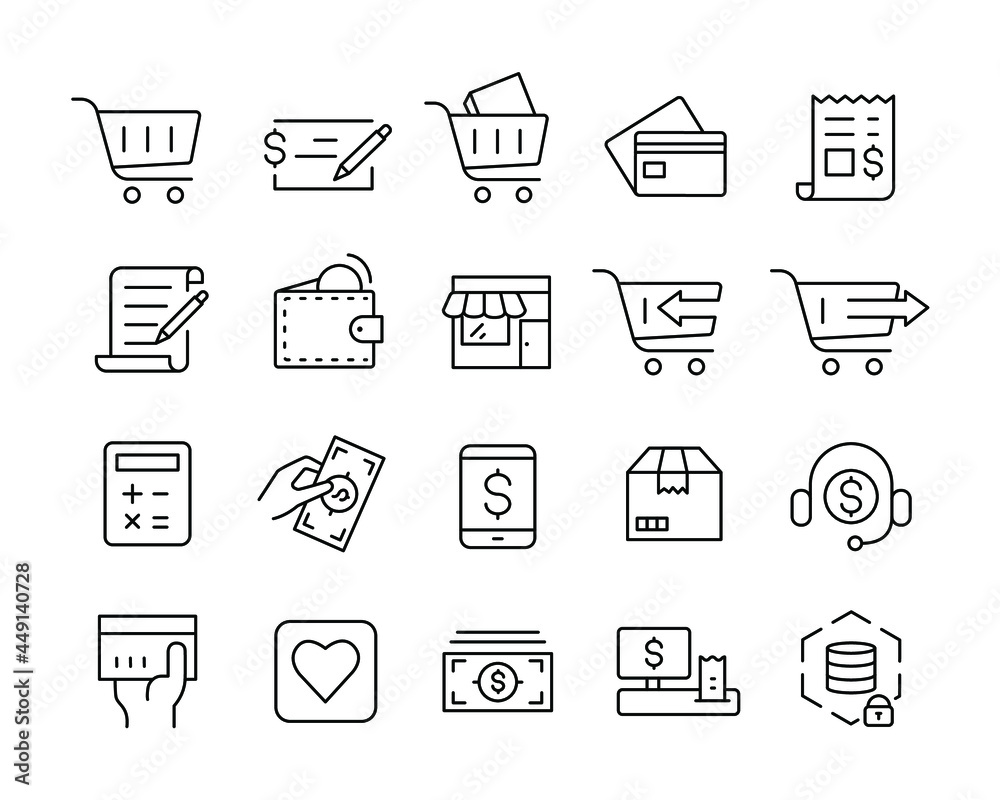 Shopping Icons - Vector Line Icons. Editable Stroke. Vector Graphic