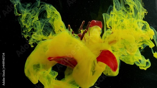 Yellow ink in water with red flower