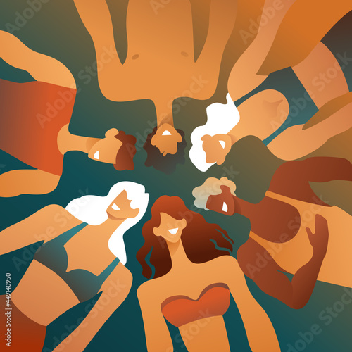 A group of people, close friends are lying together on the lawn. Men and women sunbathing in the sun, a wonderful summer day, outdoor recreation, flat design.