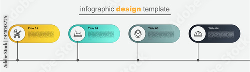 Set line Baby hat, bib, potty and stroller. Business infographic template. Vector