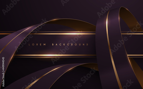 Abstract violet and gold ribbons background