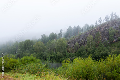 morning fog on the banks of a river