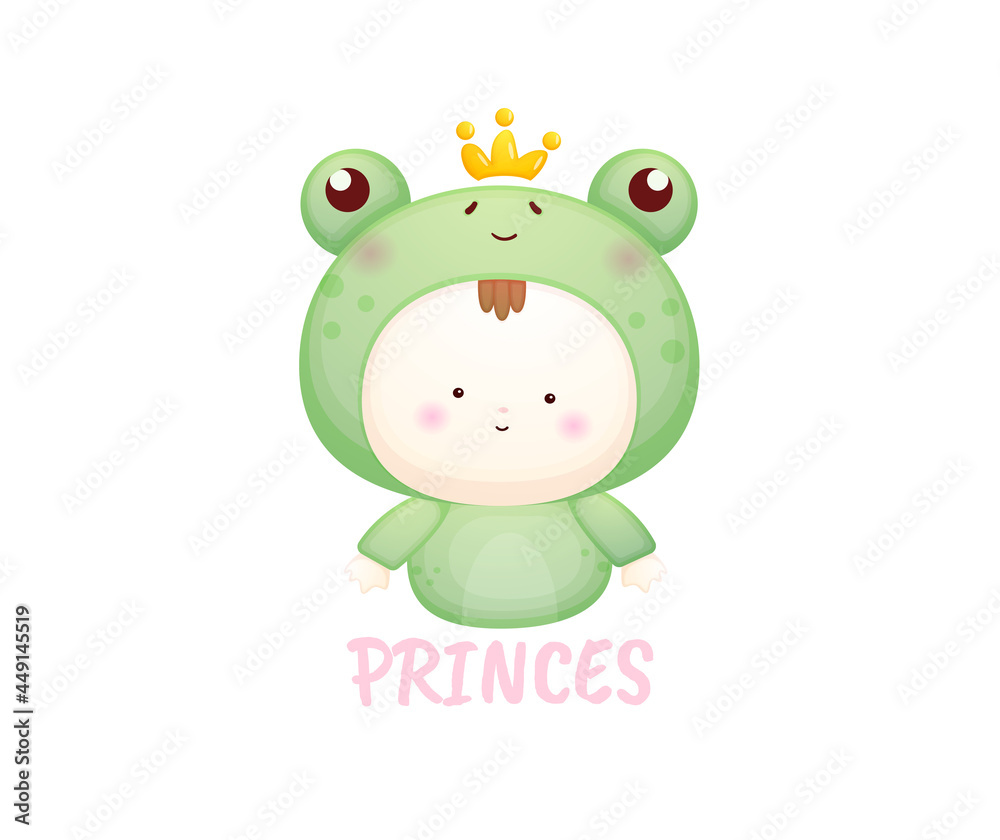 Cute baby princes in frog costume. Mascot cartoon illustration Premium Vector Cute baby princes in frog costume. Mascot cartoon illustration Premium Vector