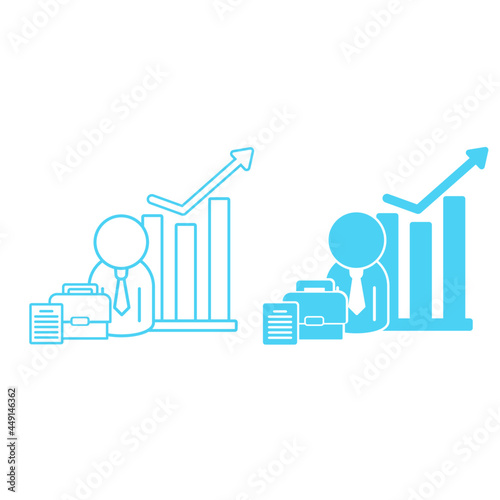 Broker Icon - Business man With The Briefcase , Bond Paper And Bar Graph 