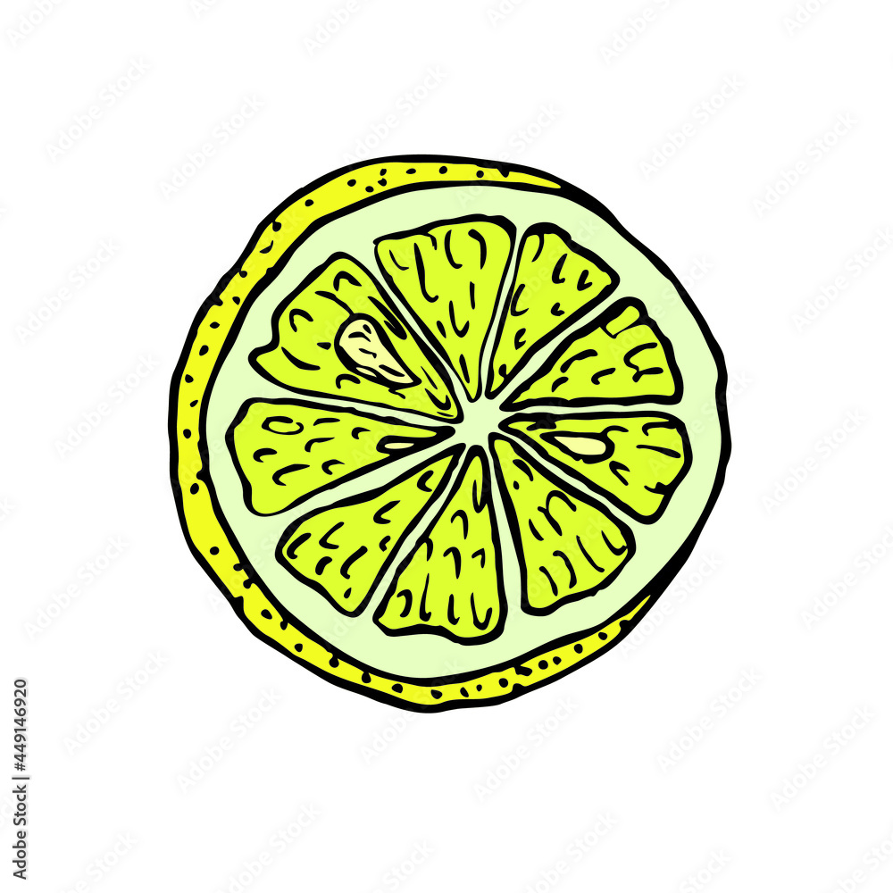 Lemon cut slice, doodle pop art colorful style Lemon cut slice, doodle pop art colorful style