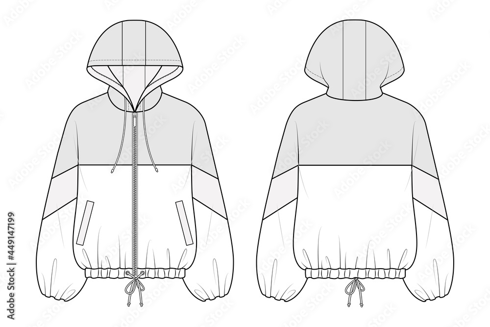 Fashion flat sketch of outer jacket with hood Stock Vector | Adobe Stock