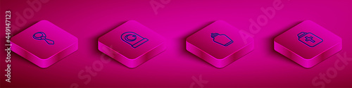 Set Isometric line Tie, Muslim cemetery, Funeral urn and icon. Vector