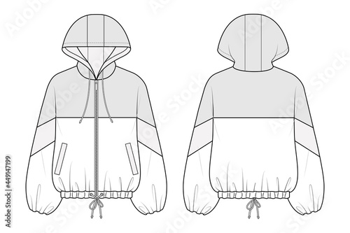 Fashion flat sketch of outer jacket with hood photo
