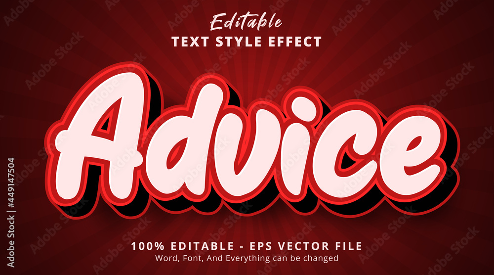 Editable text effect, Advice text on red color combination style effect