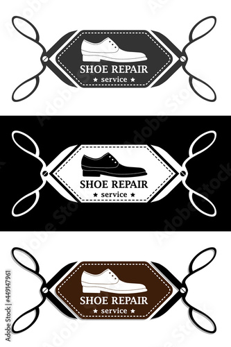 Shoe repair service. Vector image of logo. Trendy concept in old retro style